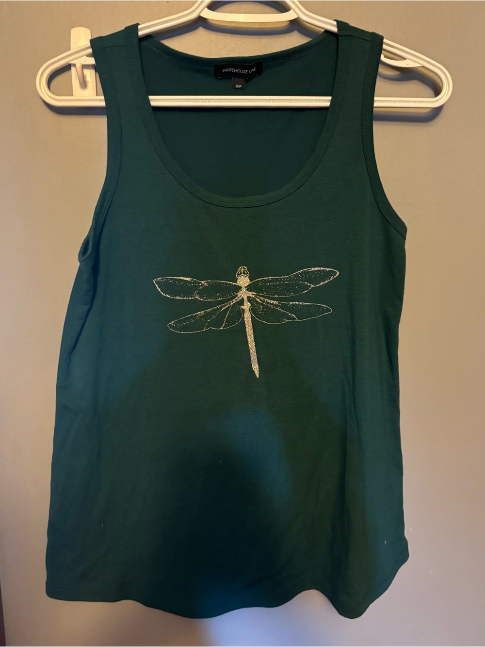 Green Tank Top with Dragonfly Design
